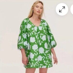 Kate Spade x Target Classic Rose Poplin Long Sleeve Mini Dress Green Blue – MED